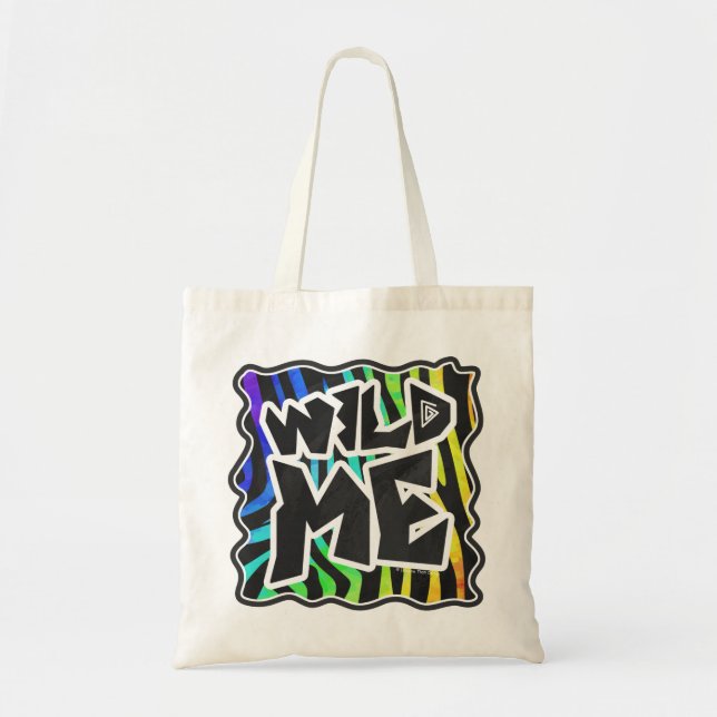 Zebra Black and Rainbow Wild Me Tote Bag (Front)
