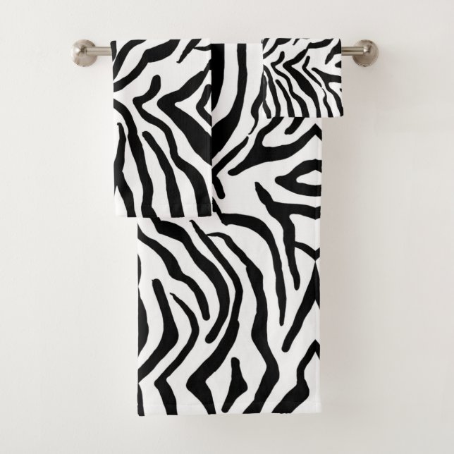 Zebra Black And White Hide Fur Pattern  Bath Towel Set (Insitu)