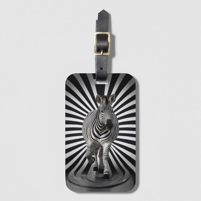 Zebra black and white illusion luggage tag (Front Vertical)