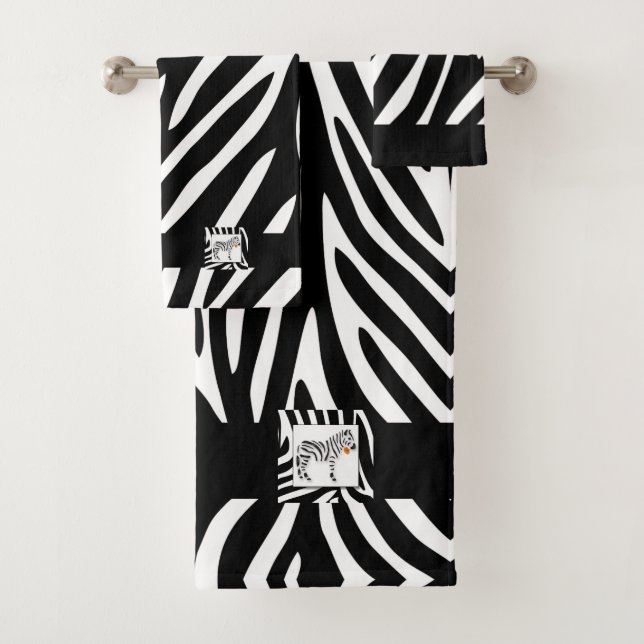Zebra Black and White Jungle Safari Theme Bath Towel Set (Insitu)