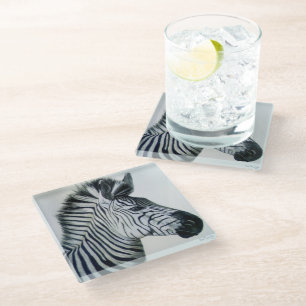 Zebra Black and White Portrait Glass Coaster