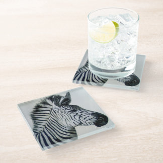 Zebra Black and White Portrait Glass Coaster