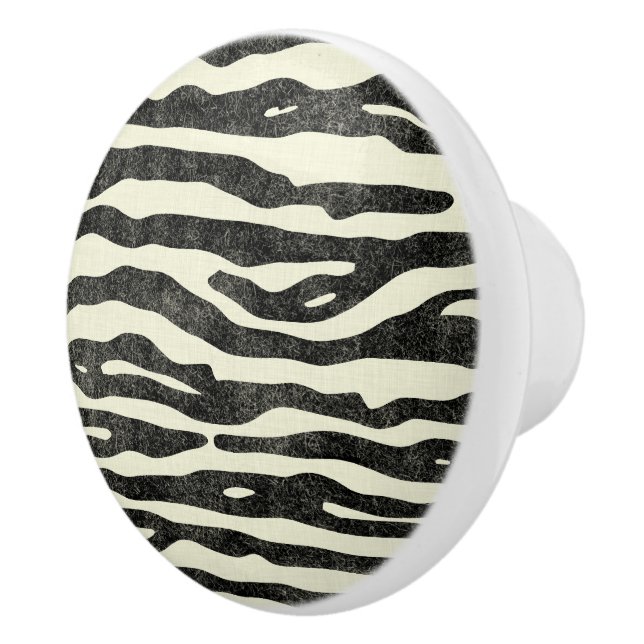 Zebra Black Ecru Stripe Animal Print Pattern Ceramic Knob (Right)