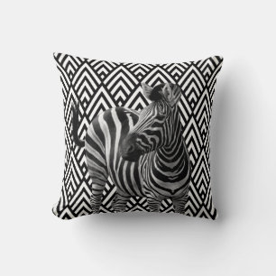 Zebra Black White Art Deco Geometry Urban Cushion