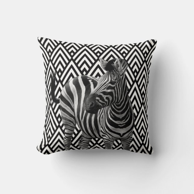 Zebra Black White Art Deco Geometry Urban Cushion (Front)