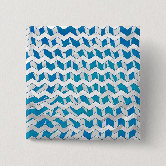 Zebra Blue and White Chevron 15 Cm Square Badge (Front)