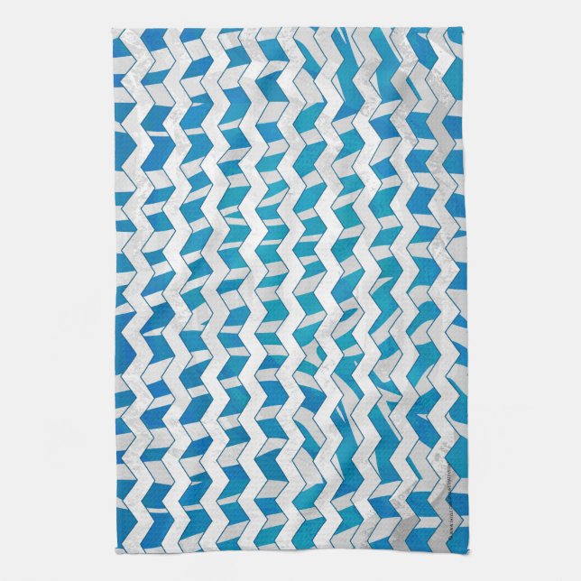 Zebra Blue and White Chevron Tea Towel (Vertical)