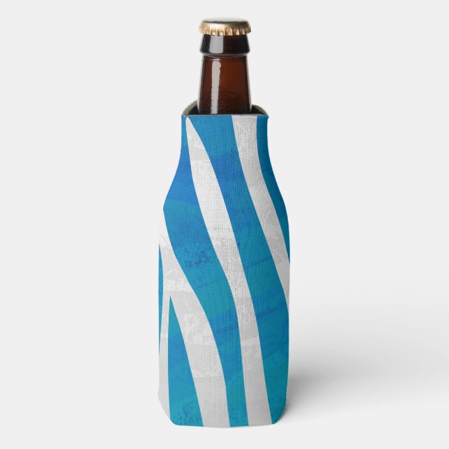 Zebra Blue and White Print Bottle Cooler (Bottle Front)