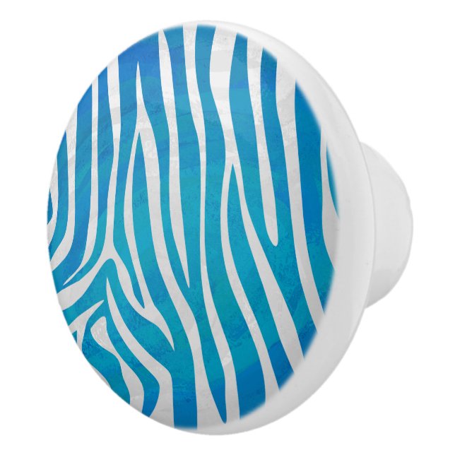 Zebra Blue and White Print Ceramic Knob (Right)