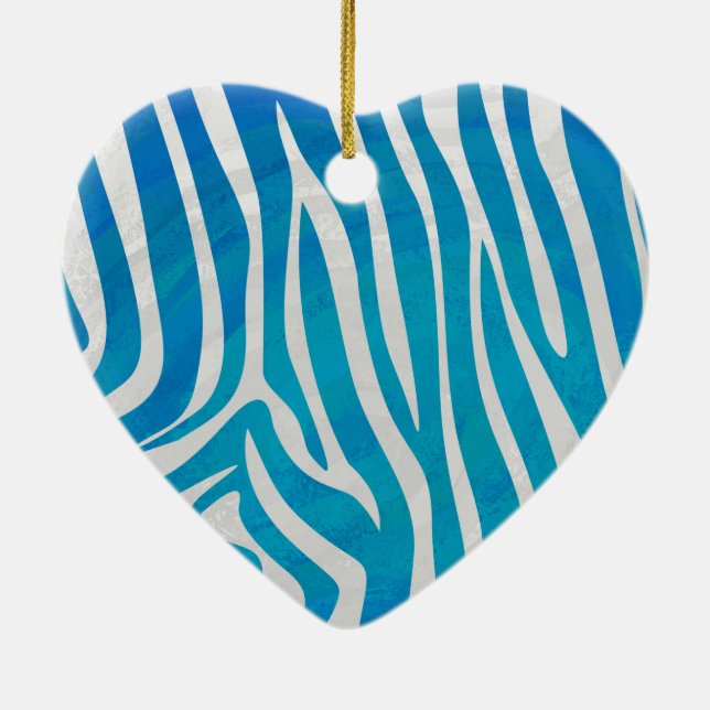 Zebra Blue and White Print Ceramic Tree Decoration (Back)