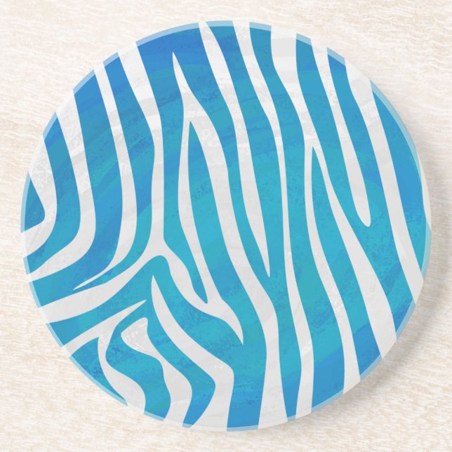 Zebra Blue and White Print Coaster (Front)