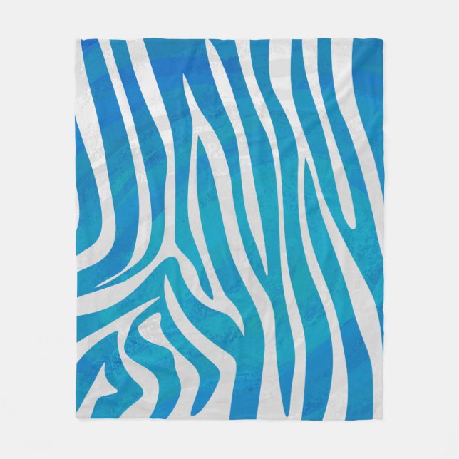 Zebra Blue and White Print Fleece Blanket (Front)