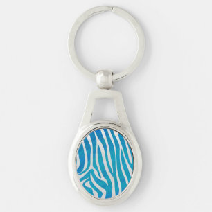Zebra Blue and White Print Key Ring