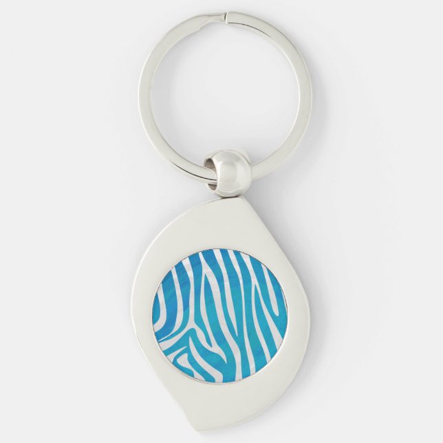 Zebra Blue and White Print Key Ring (Front)
