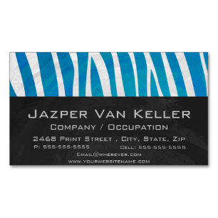 Zebra Blue and White Print Magnetic Business Card