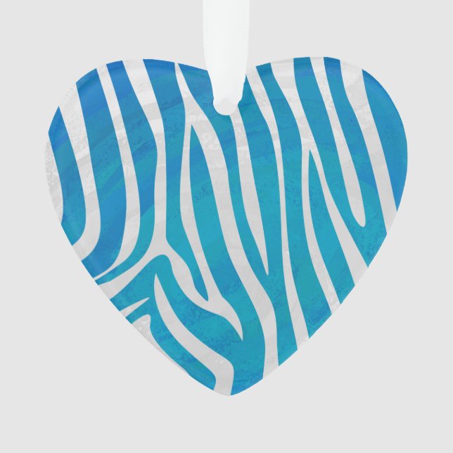 Zebra Blue and White Print Ornament (Front)