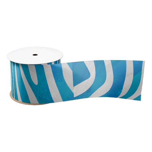 Zebra Blue and White Print Satin Ribbon (Spool)