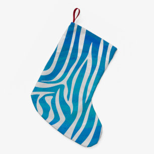 Zebra Blue and White Print Small Christmas Stocking