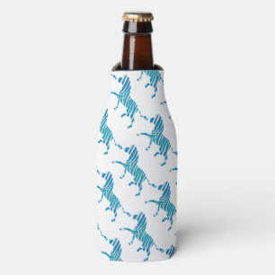 Zebra Blue and White Silhouette Bottle Cooler