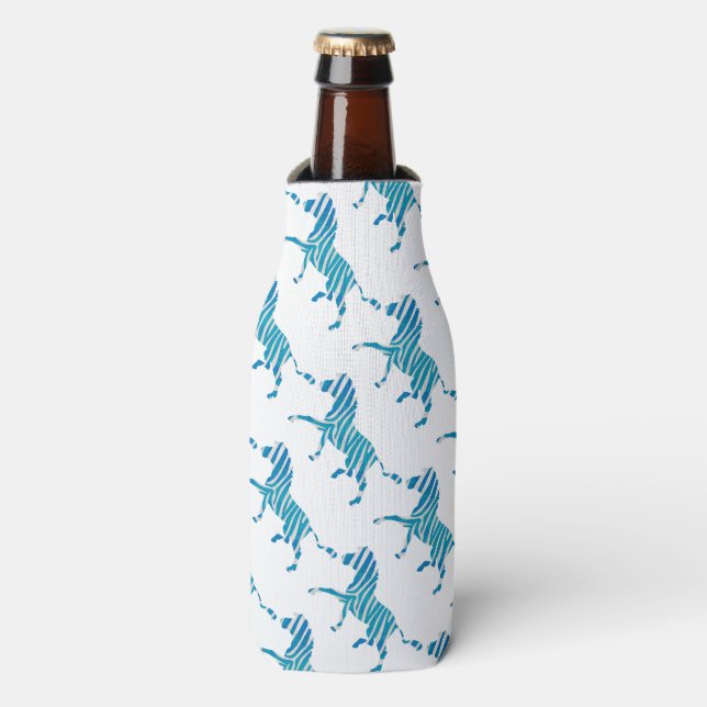 Zebra Blue and White Silhouette Bottle Cooler (Bottle Front)