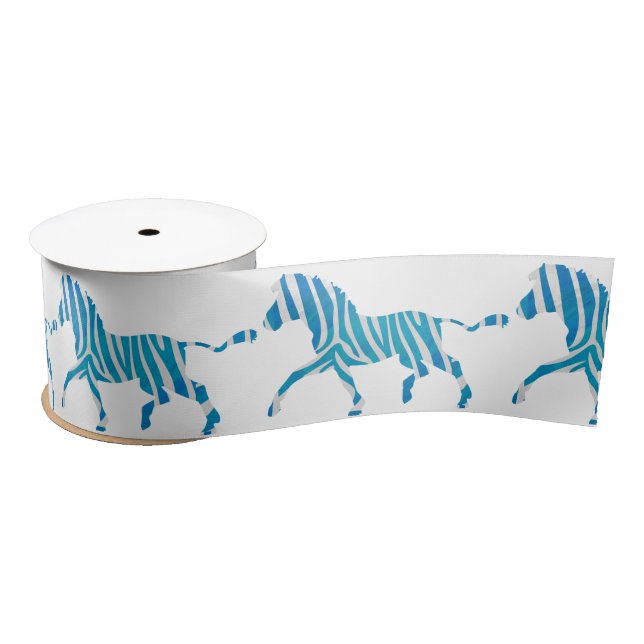 Zebra Blue and White Silhouette Satin Ribbon (Spool)