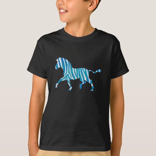 Zebra Blue and White Silhouette T-Shirt (Front)