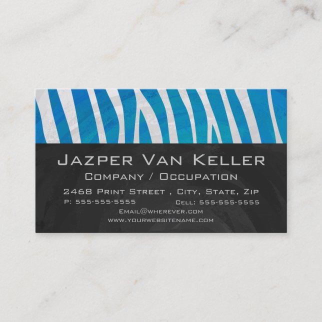 Zebra Blue and White with Monogram Business Card (Front)