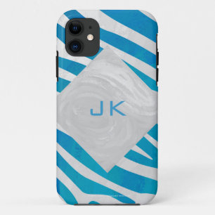Zebra Blue and White with Monogram Case-Mate iPhone Case