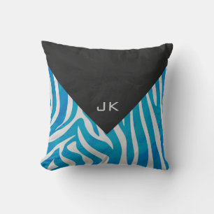 Zebra Blue and White with Monogram Cushion