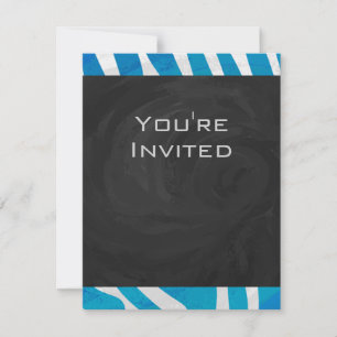 Zebra Blue and White with Monogram Invitation