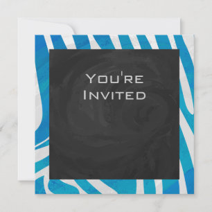Zebra Blue and White with Monogram Invitation