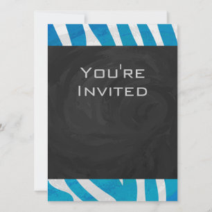 Zebra Blue and White with Monogram Invitation