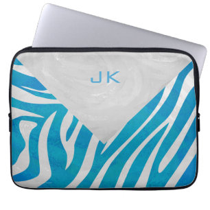 Zebra Blue and White with Monogram Laptop Sleeve