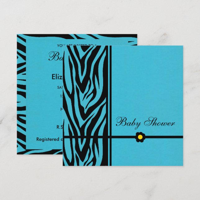 Zebra Blue-Baby Shower Boy Invitation (Front/Back)