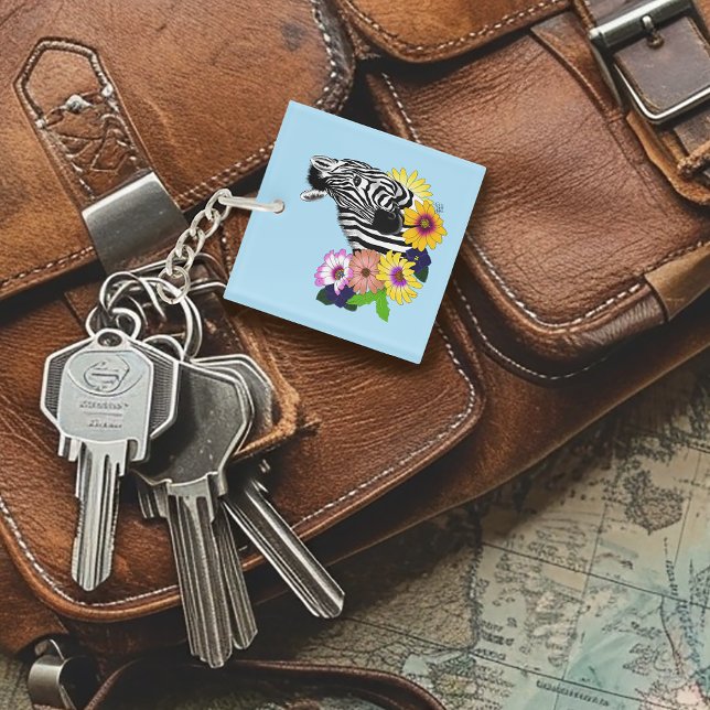 Zebra Blue Colourful Daisy Floral Wildlife Key Ring (Creator Uploaded)