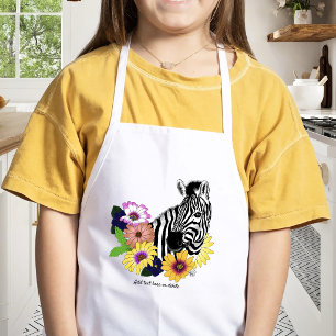 Zebra Blue Colourful Daisy Floral Wildlife Kids Apron