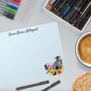 Zebra Blue Colourful Daisy Floral Wildlife Notepad
