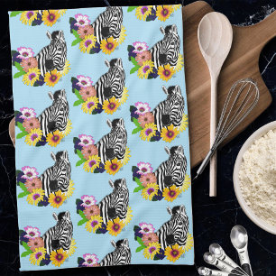 Zebra Blue Colourful Daisy Floral Wildlife Tea Towel
