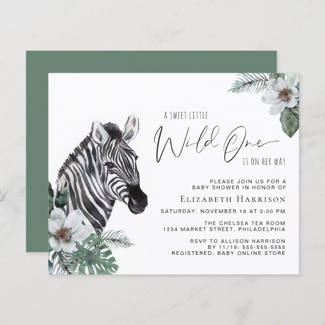 Zebra Boho Watercolor Baby Shower (Front/Back)