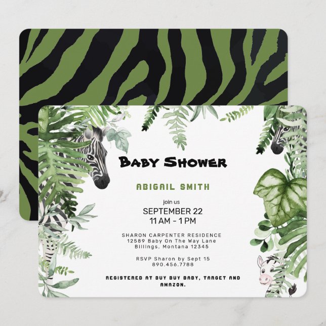 Zebra Botanical Baby Shower Rounded Invitation (Front/Back)