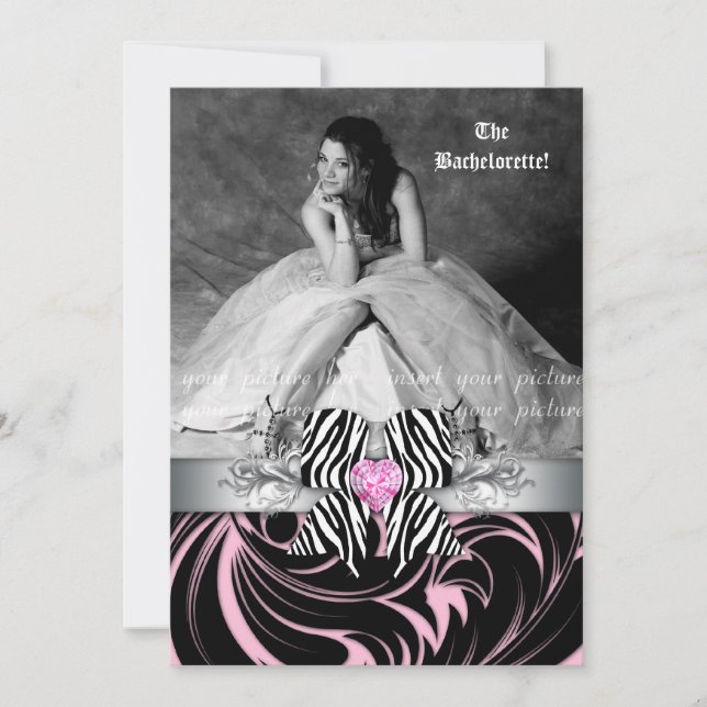 Zebra Bow Bachelorette Party Invite Photo Card Flo (Front)