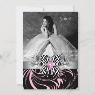 Zebra Bow Sweet 16 Party Grad Photo Card Floral