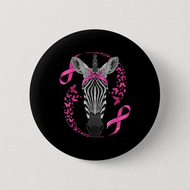 Zebra Breast Cancer Awareness Pink Bandanna Cancer 6 Cm Round Badge (Front)