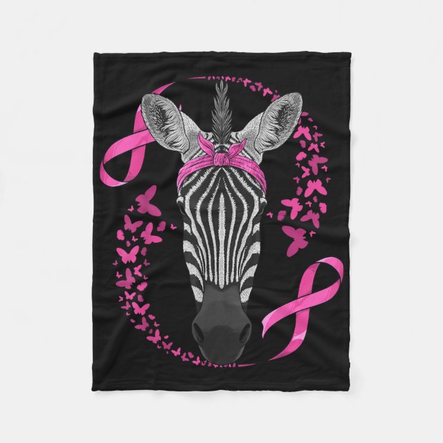 Zebra Breast Cancer Awareness Pink Bandanna Cancer Fleece Blanket (Front)