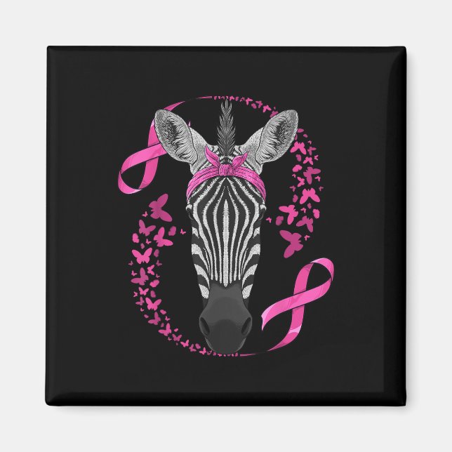 Zebra Breast Cancer Awareness Pink Bandanna Cancer Magnet (Front)