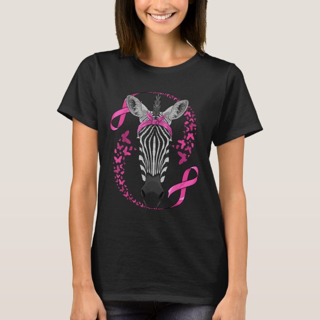 Zebra Breast Cancer Awareness Pink Bandanna Cancer T-Shirt (Front)