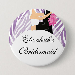 Zebra Bride Bridesmaid Button / Pin Purple