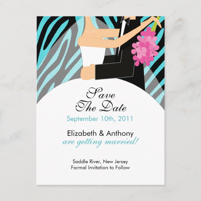 Zebra Bride Groom Save The Date POSTCARD! Announcement Postcard (Front)