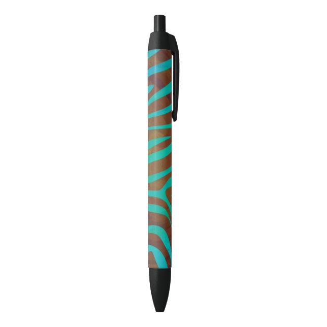 Zebra Brown and Teal Print Black Ink Pen (Bottom (Vertical))