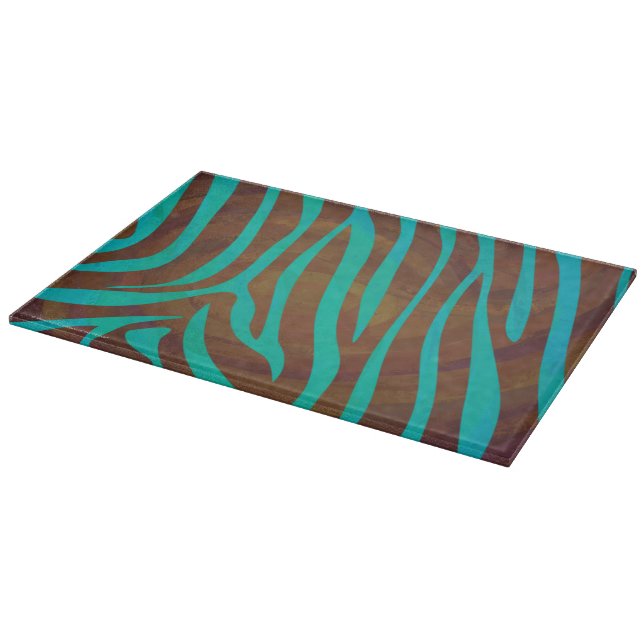 Zebra Brown and Teal Print Cutting Board (Corner)